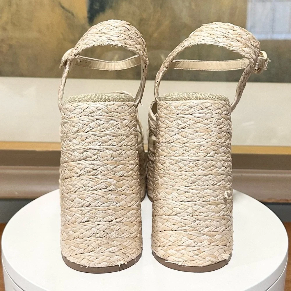 🌸LARROUDE🌸 Carmen 145MM Raffia Platform Sandal Size: 9.5
